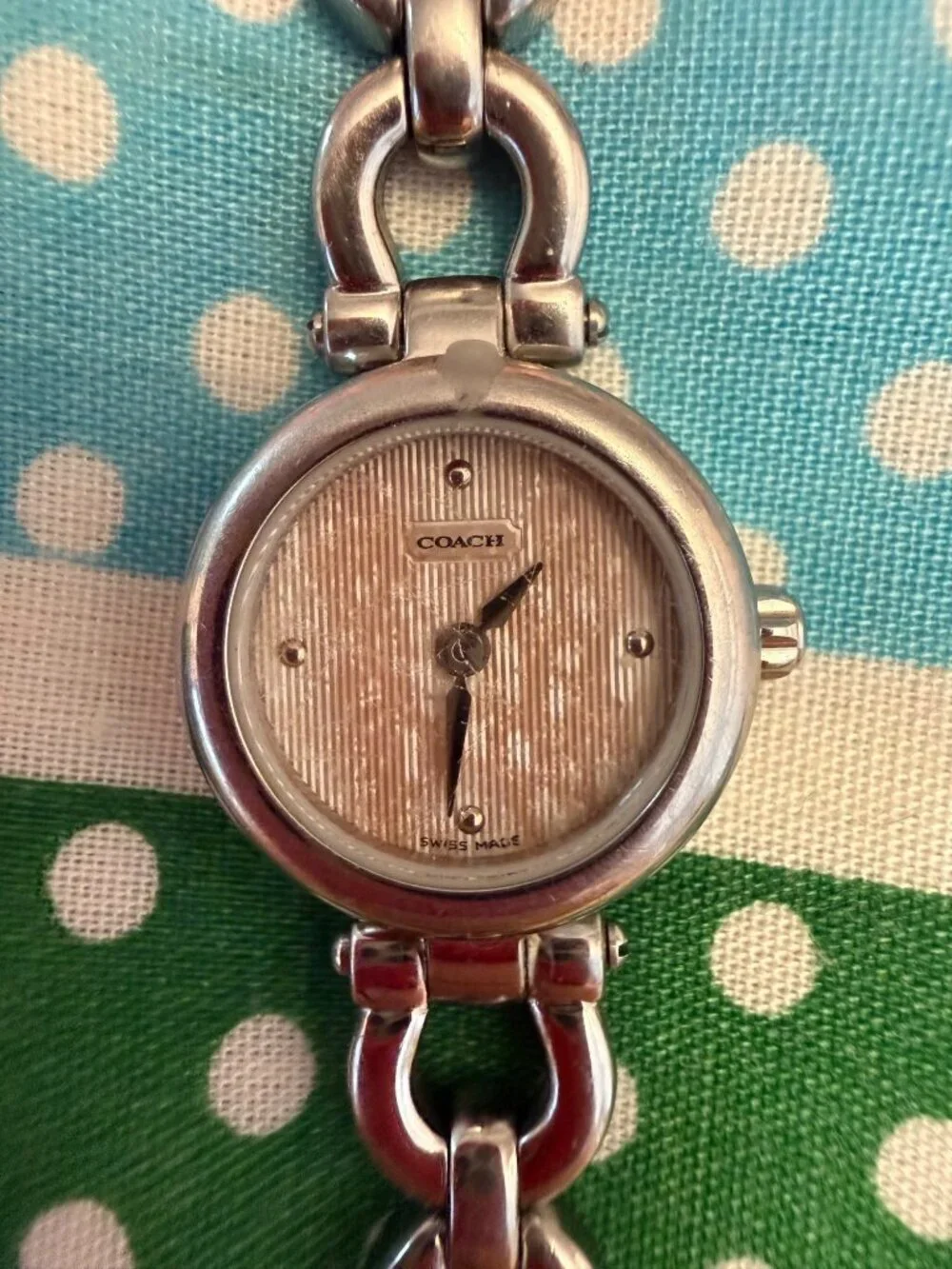 Coach Womens Neo Vintage Y2K Watch Rounded Bezel Pink Face Stainless Steel